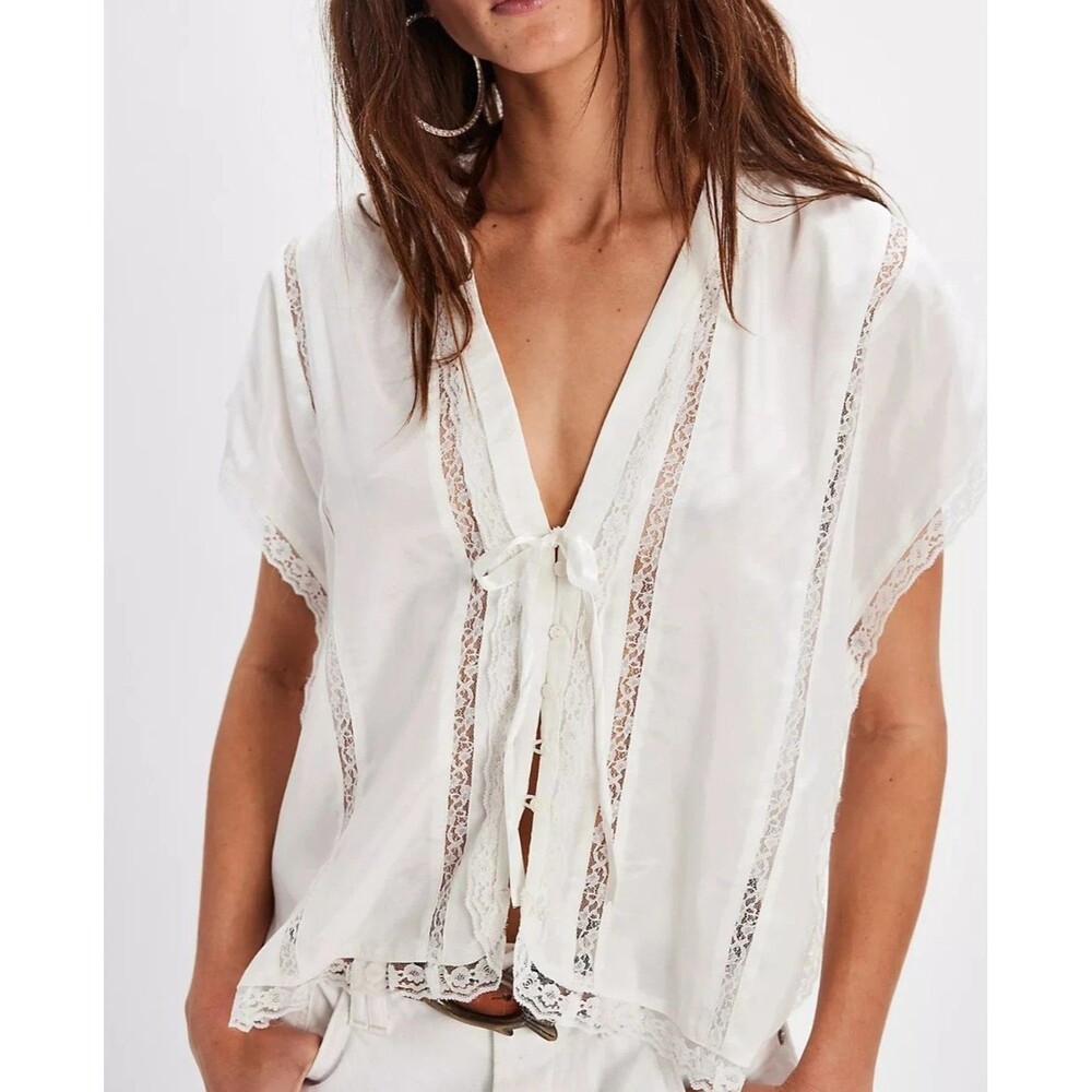 Free People Marigold Shine Lace Blouse Top Sleeveless V-Neck Floral XS 284762
